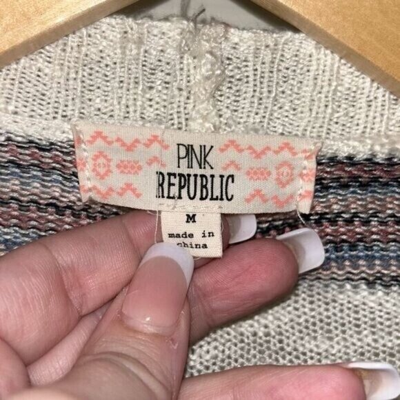 Pink Republic Multi Color Striped Open Draped Lagenlook Cardigan Sweater Medium - Picture 6 of 7